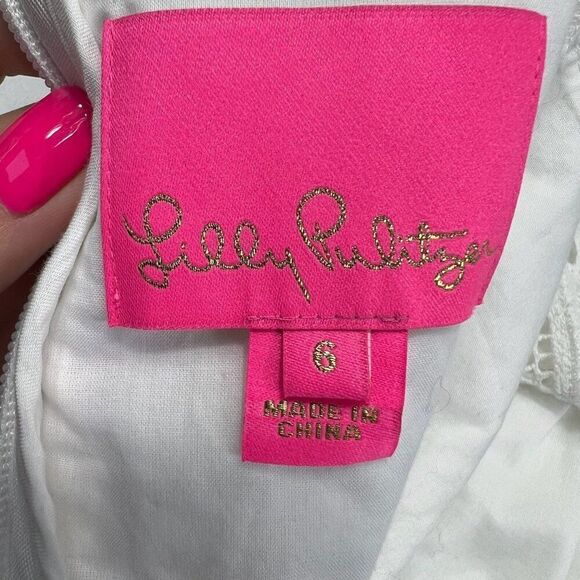 Lilly Pulitzer Maya Seersucker Ruffle Sleeve Eyelet Bodice Pink Striped Size 6 - Picture 6 of 9